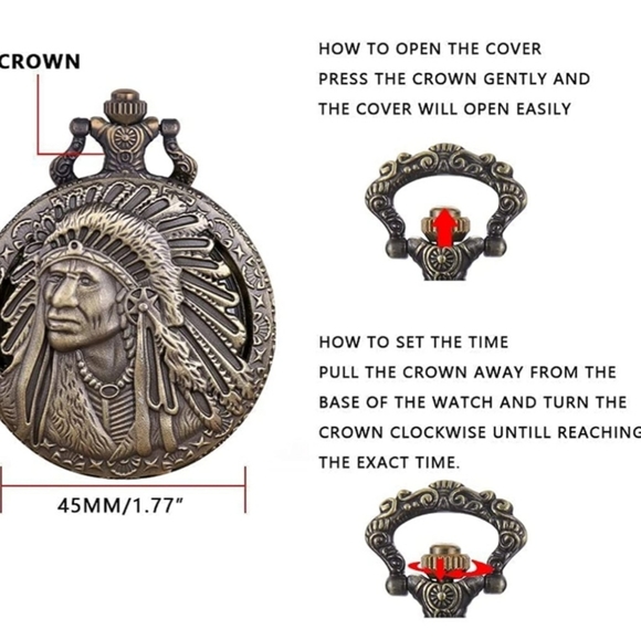 New beautiful Native warrior Chief pocket watch - Picture 5 of 5